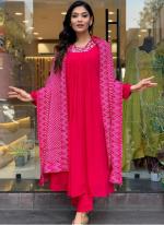 Viscose Silk Hotpink Casual Wear Embroidery Work Readymade Straight Suit